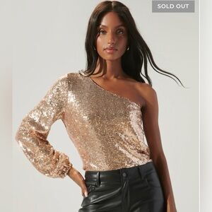 SugarLips Moon Glow One Shoulder Sequin Top- Blush Pink- Size Medium- NWT